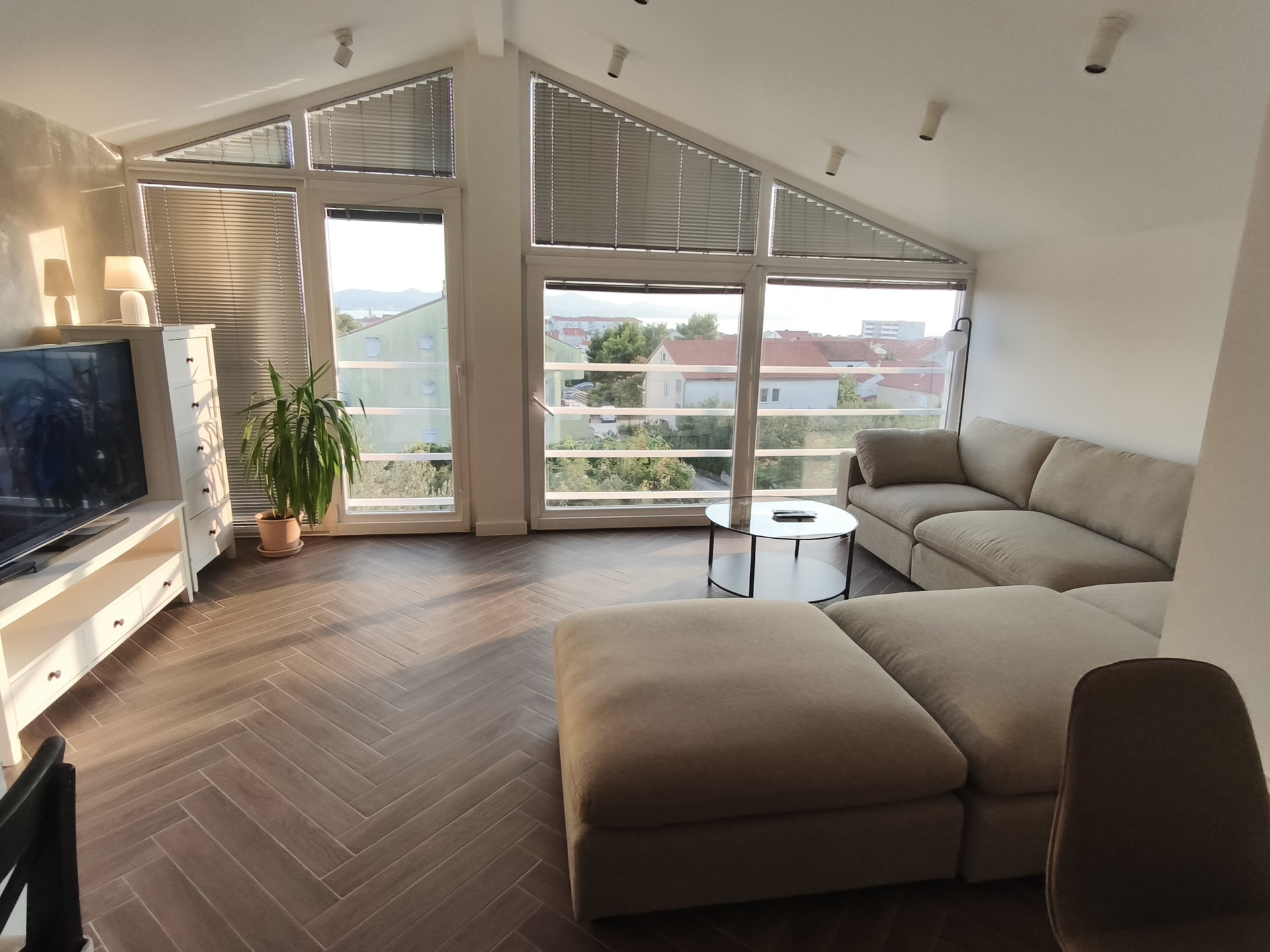Living room with sofa and view