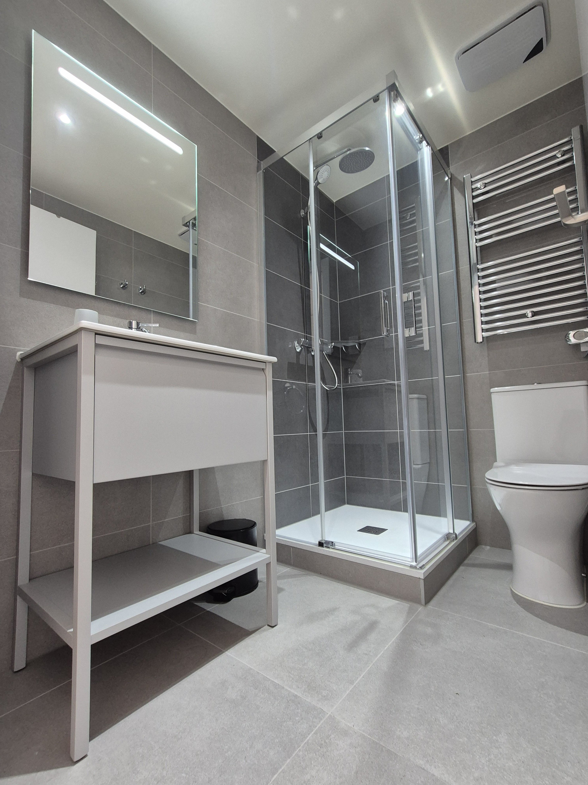 Modern bathroom with glass shower