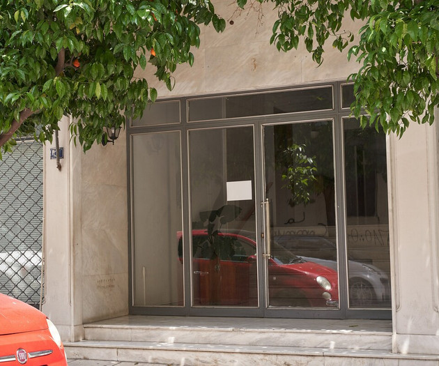 The building's entrance door