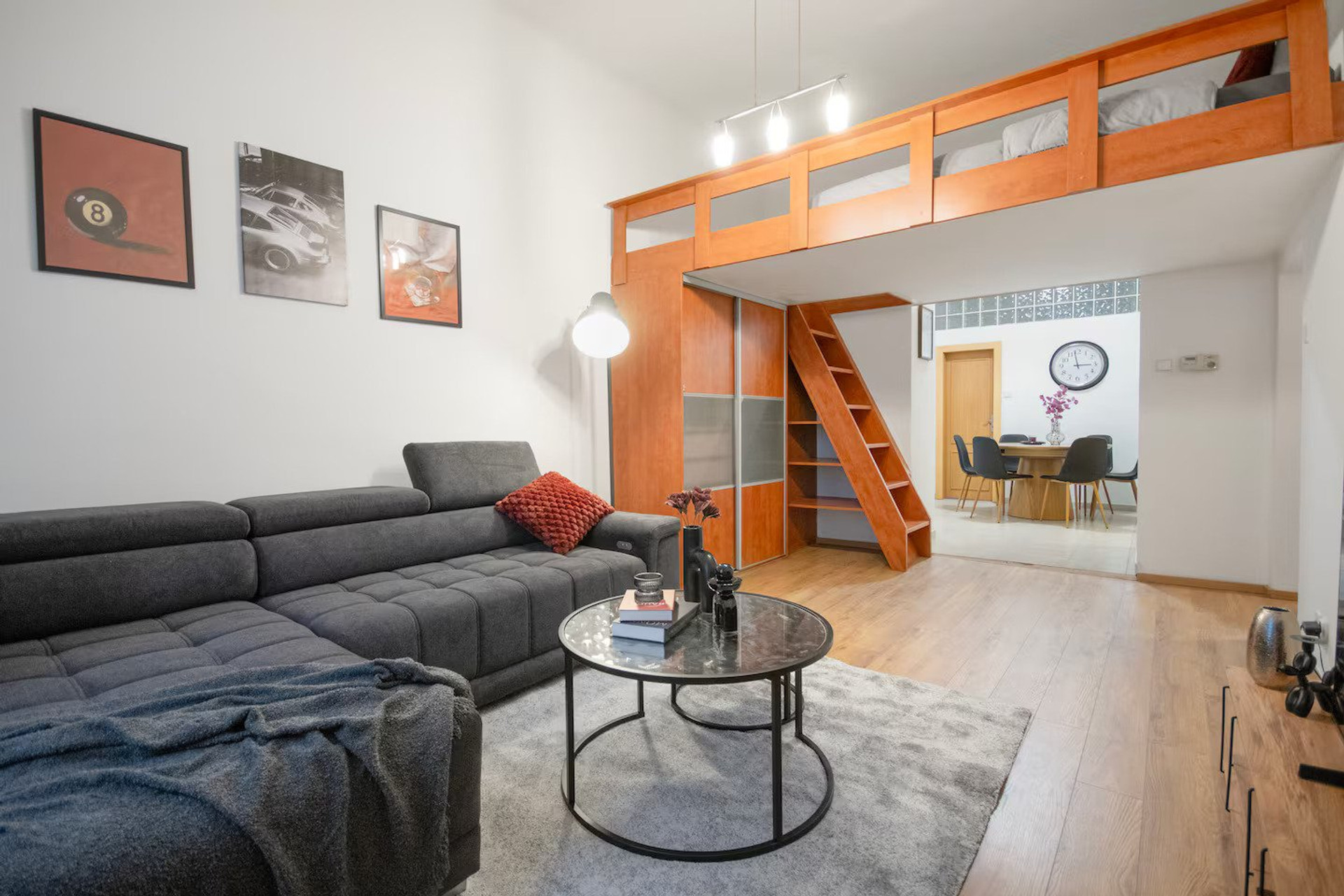 Living area with loft bed
