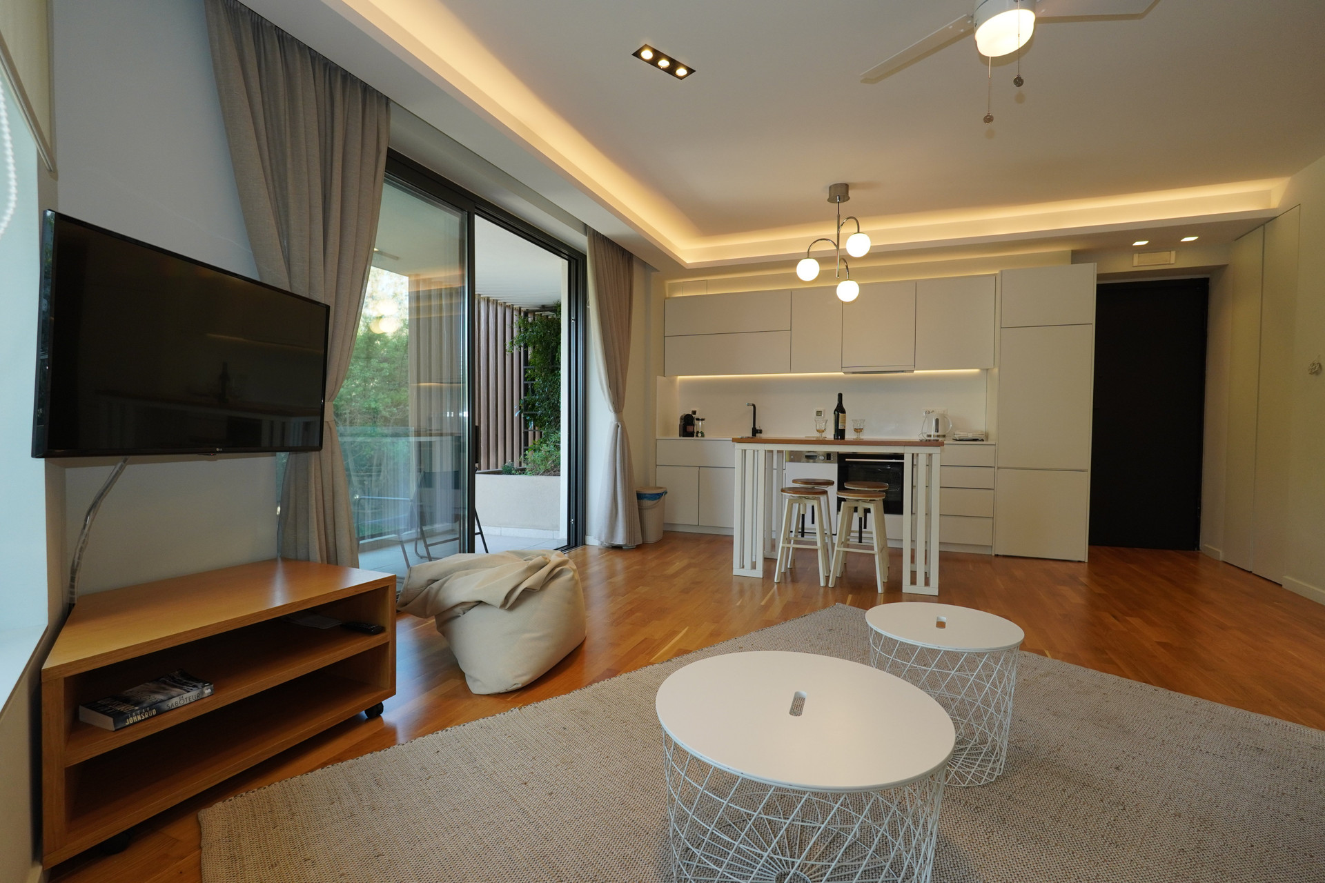 Open plan living room and kitchen