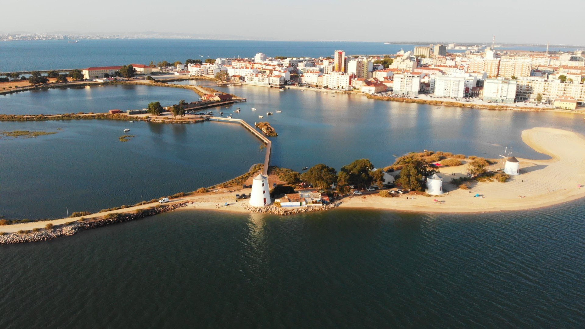 Aerial view of coastal town