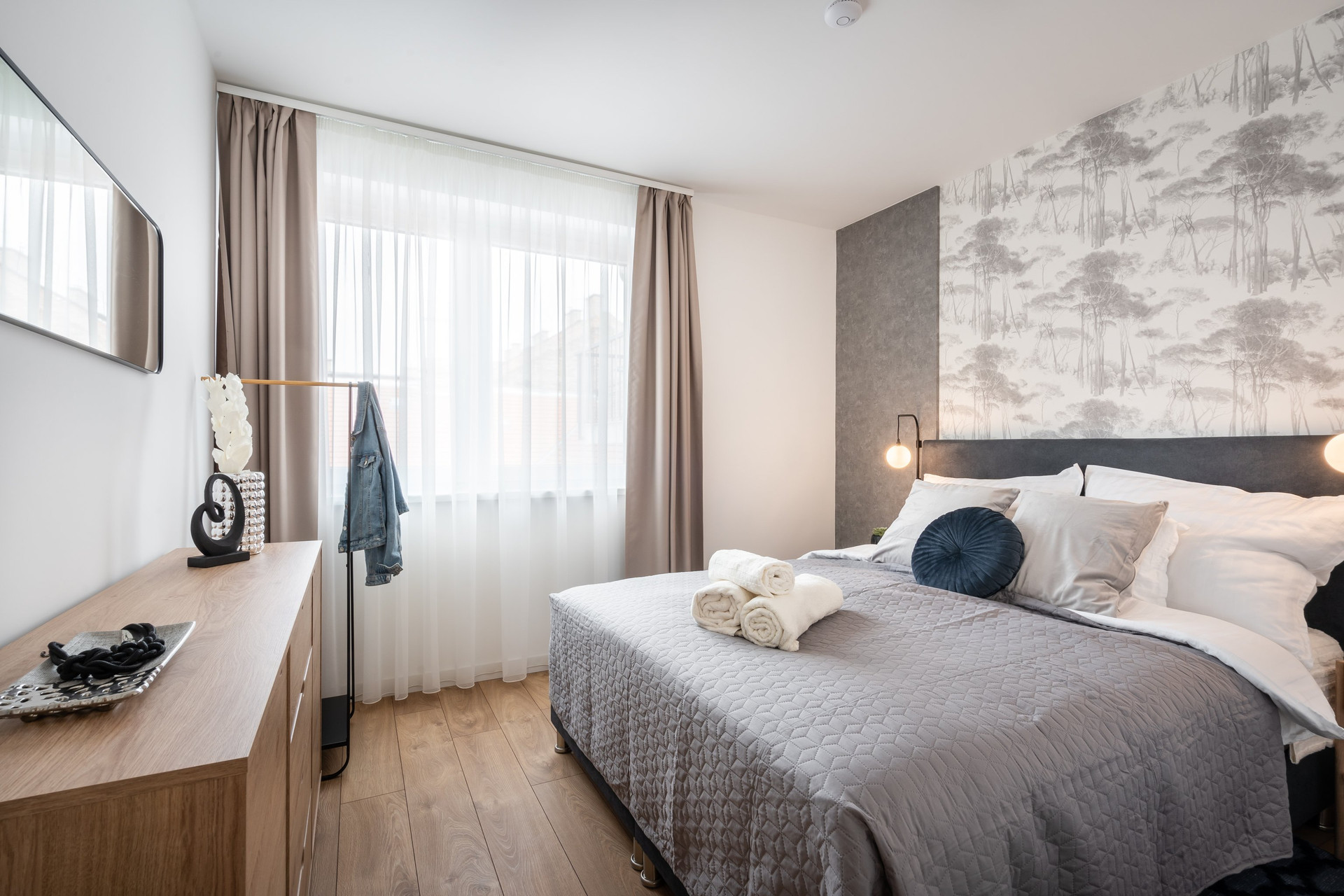 Elegant bedroom with double bed