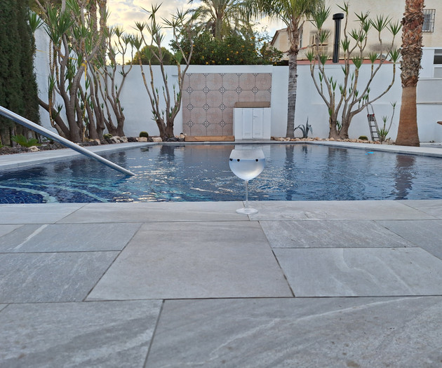 Pool evening with wine glass