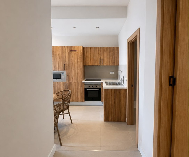 Hallway view into kitchen
