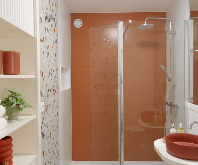 Terracotta terrazzo shower bathroom