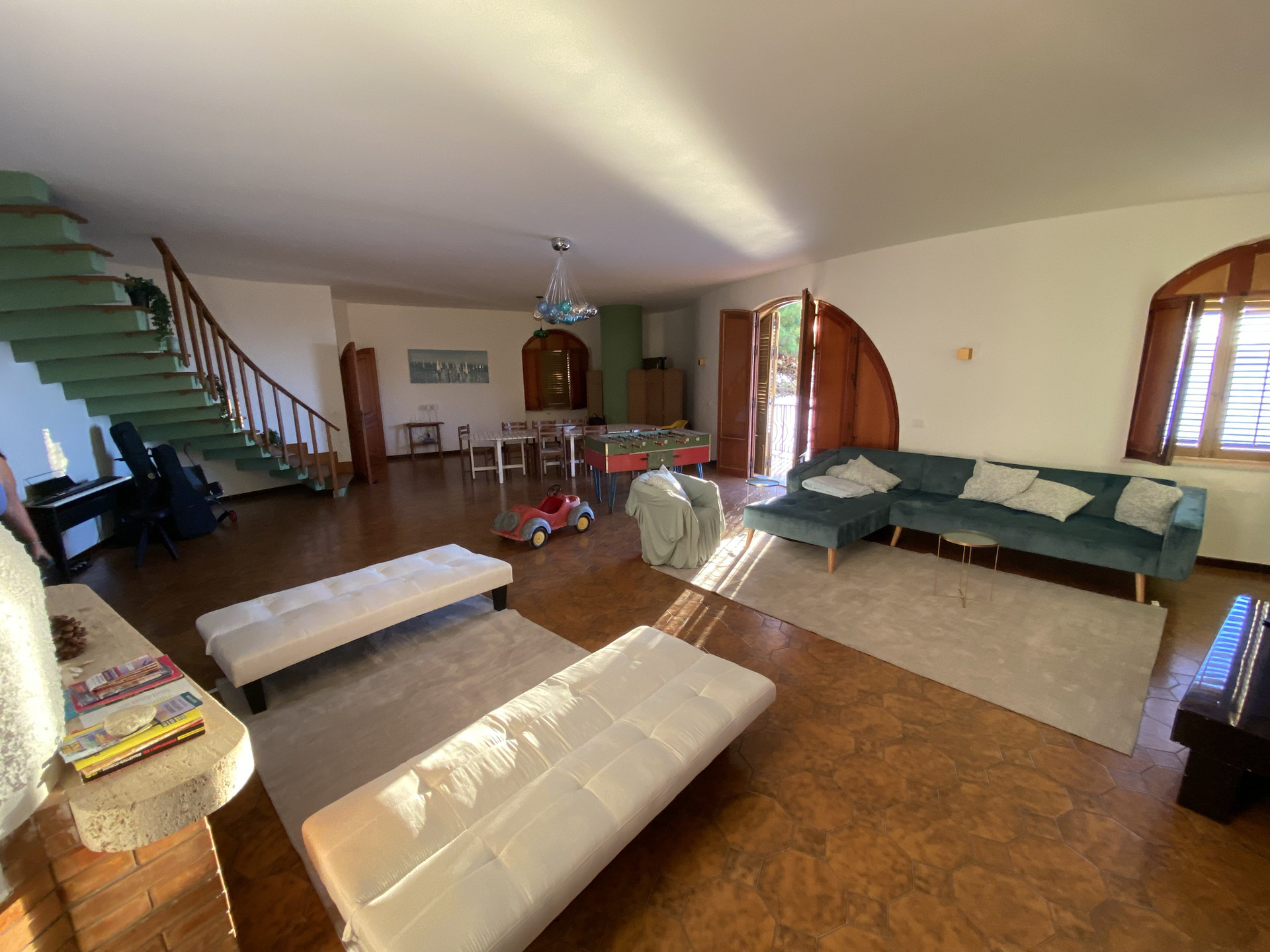 Living room with sofa staircase