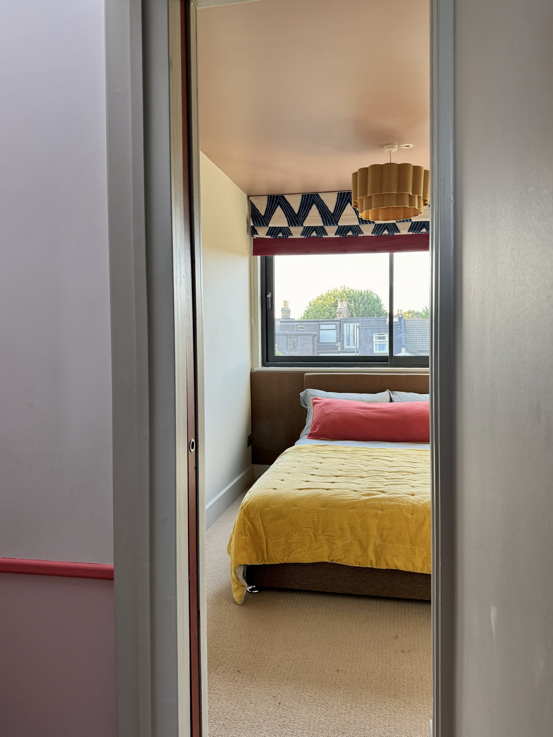 Cozy bedroom with yellow bedding