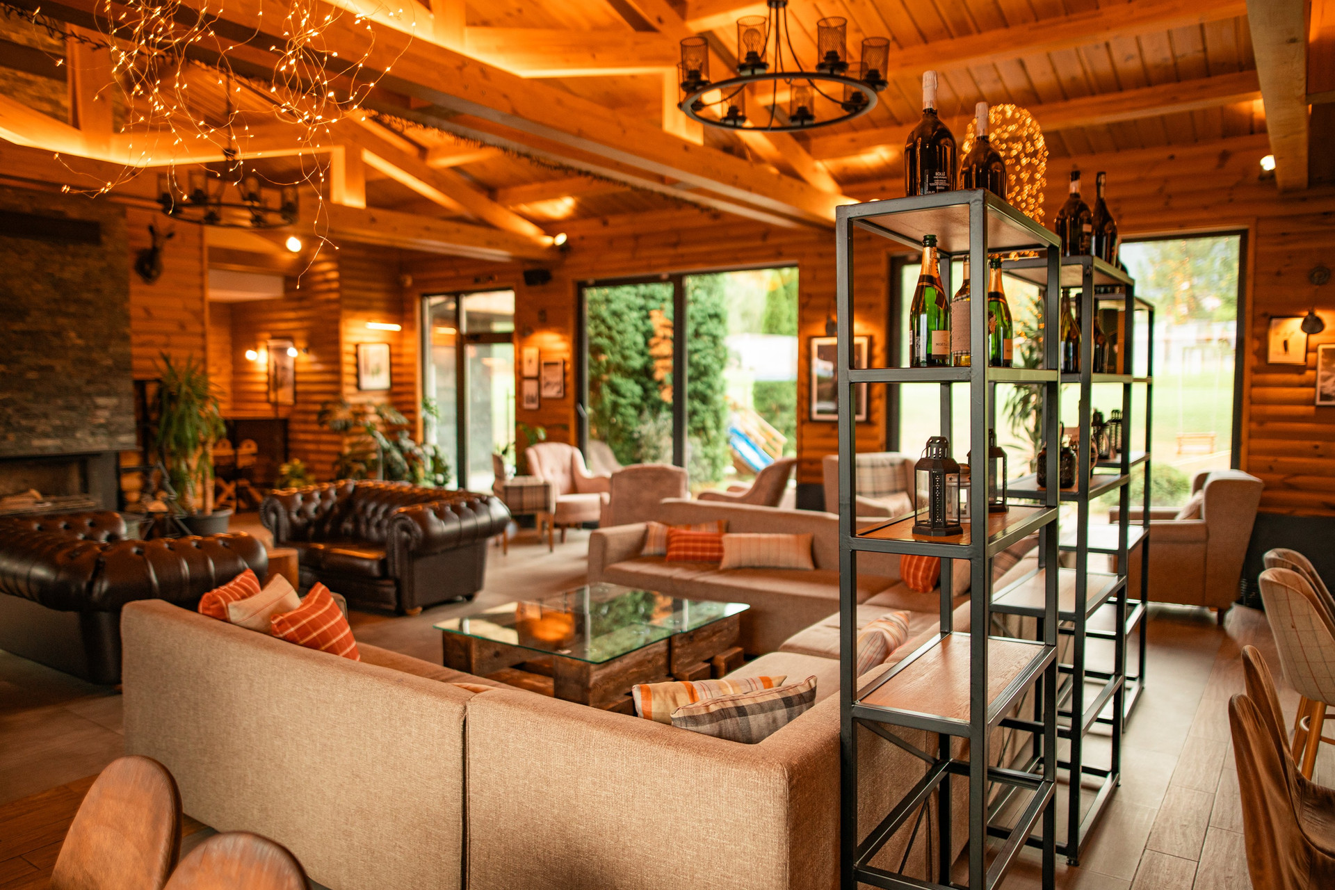 A modern lounge area with soft seating, stylish décor, and a warm mountain vibe — ideal for remote work, reading, or unwinding.