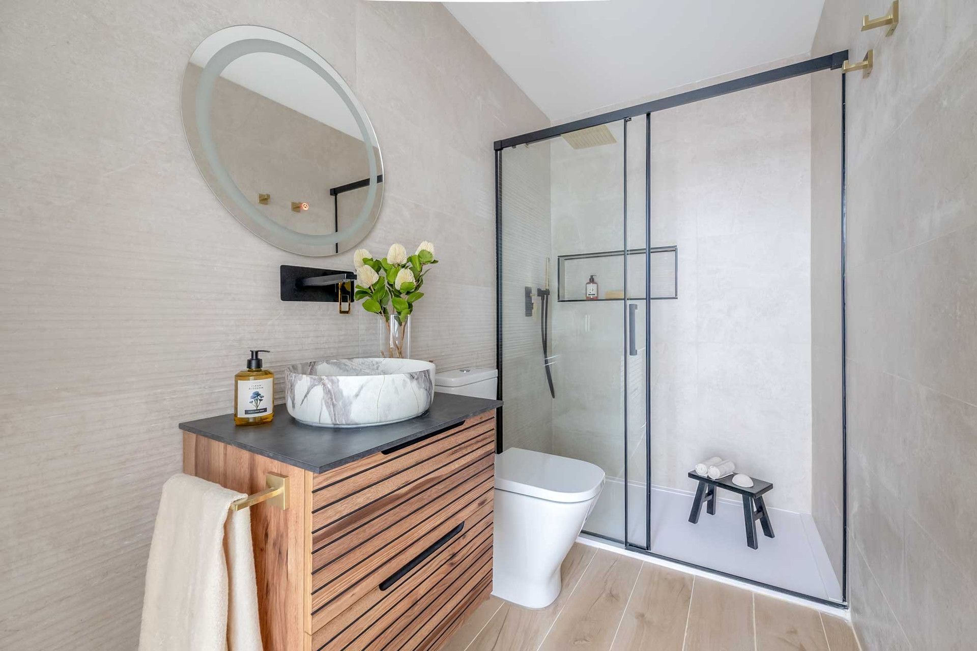 Modern bathroom with walk-in shower