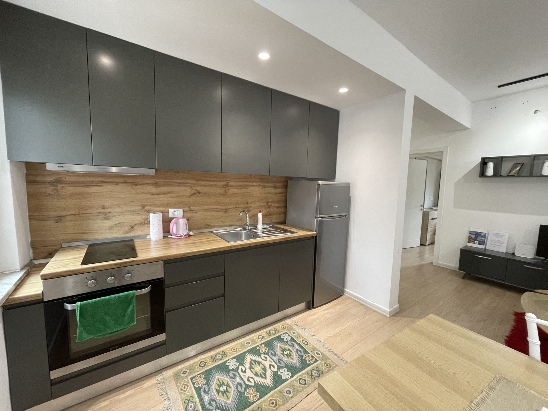 Modern kitchen with gray cabinets