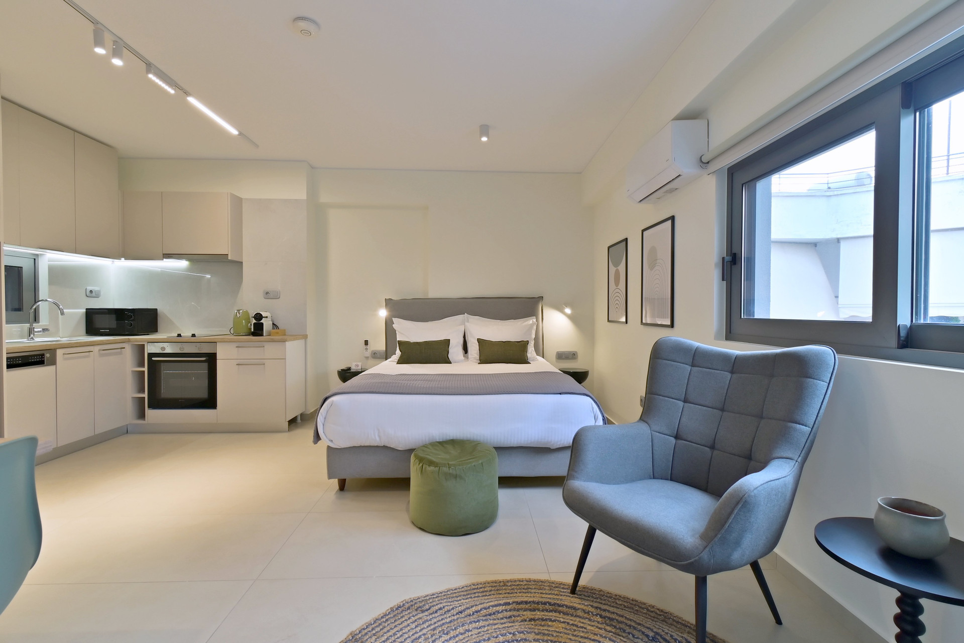 Bedroom and open kitchen layout