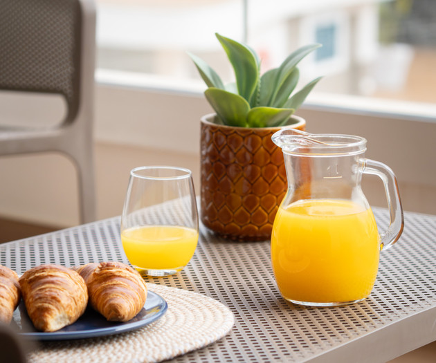 Breakfast table with juice