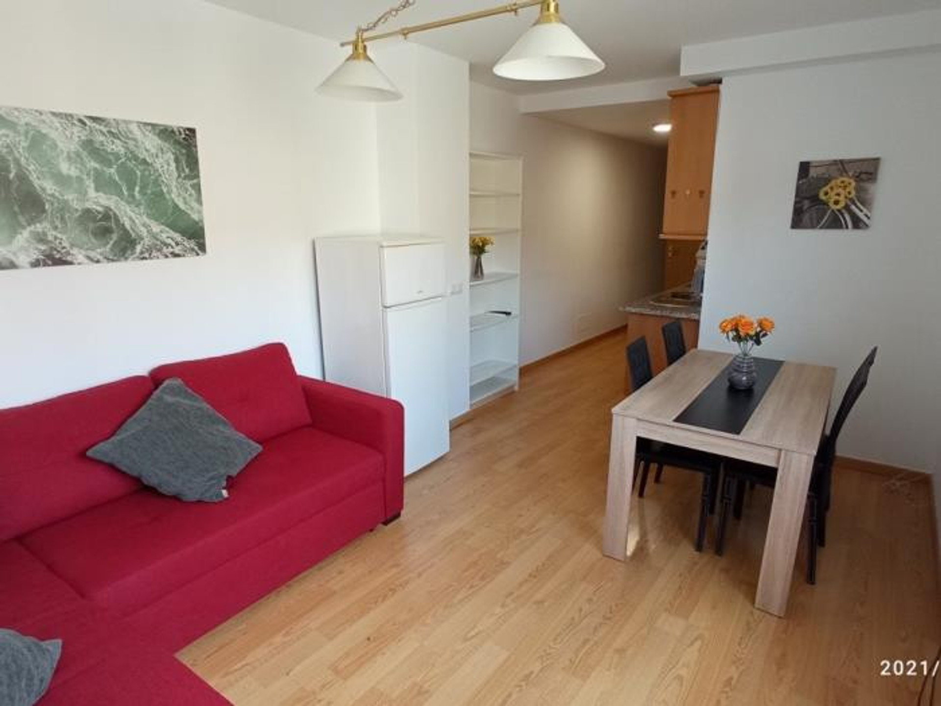 Open living and dining area with kitchen
