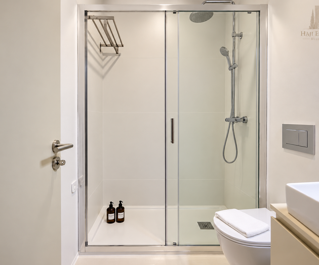 Shower and wall-hung toilet