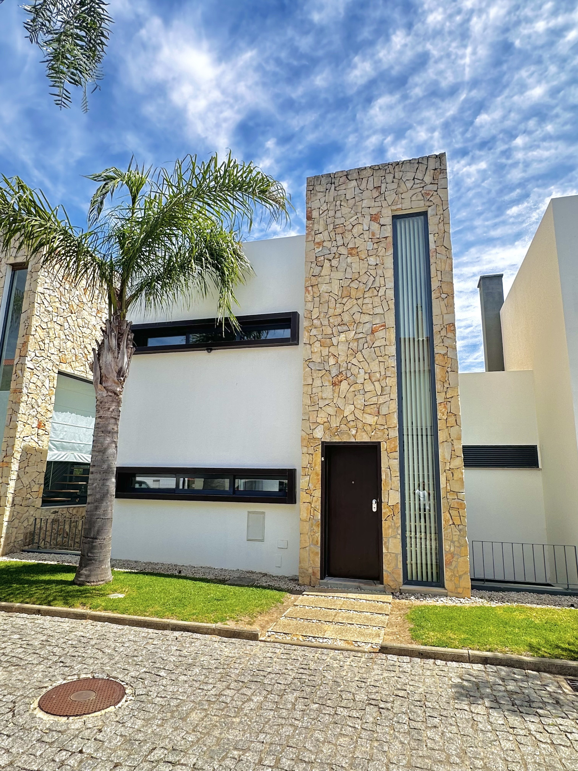 Modern house stone facade entrance