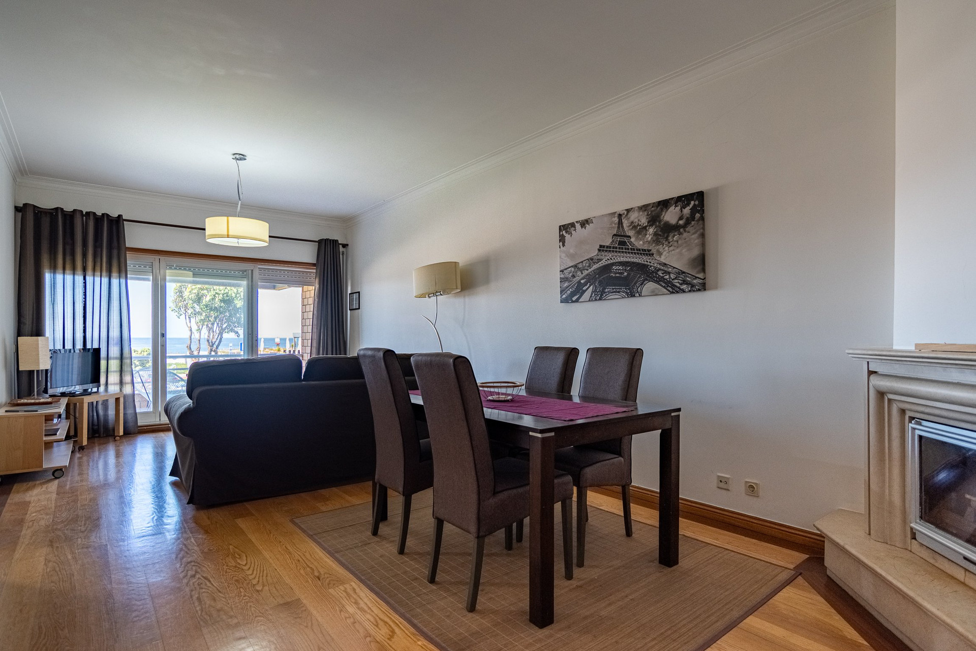 Living and dining area with view