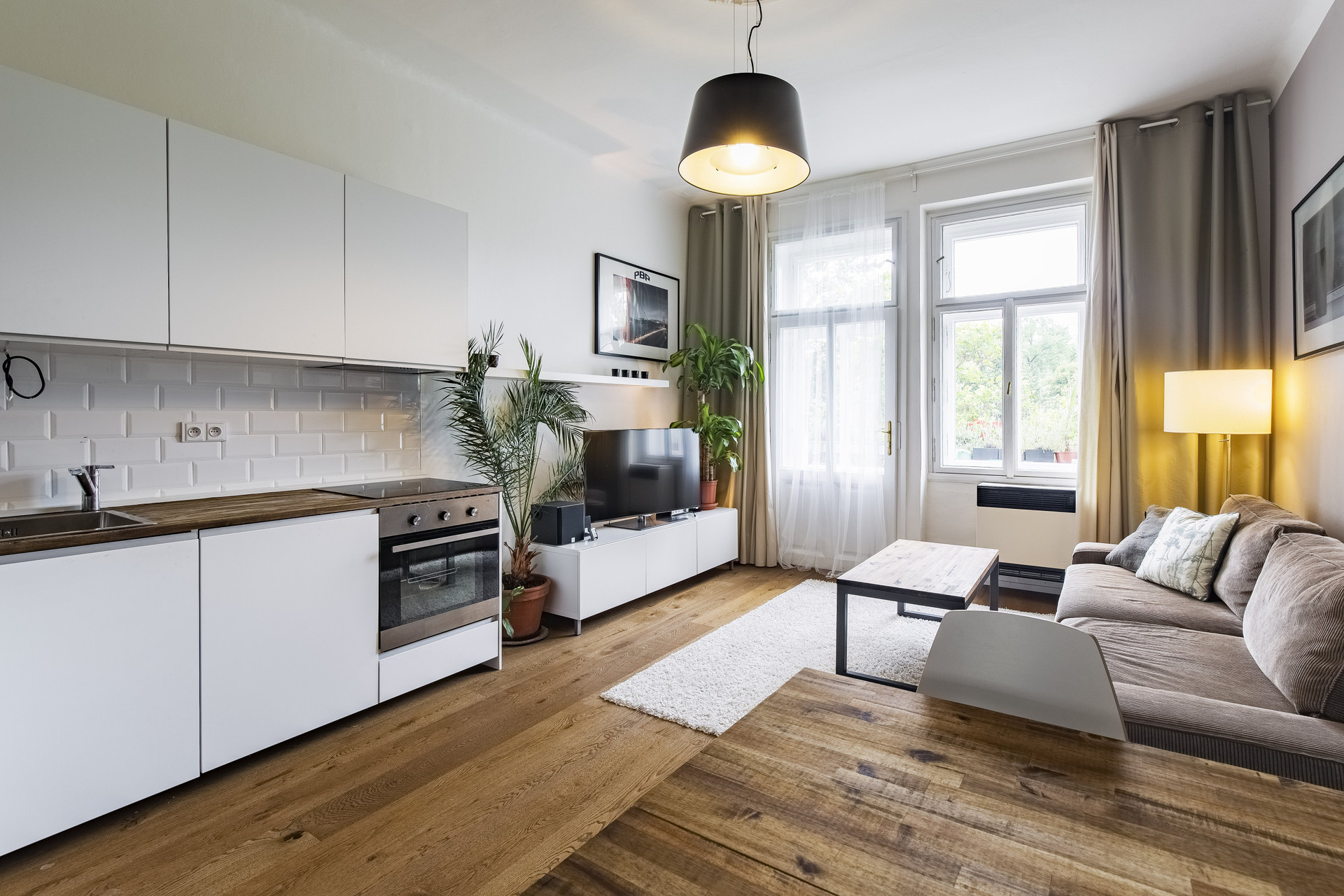 Open plan kitchen and living area