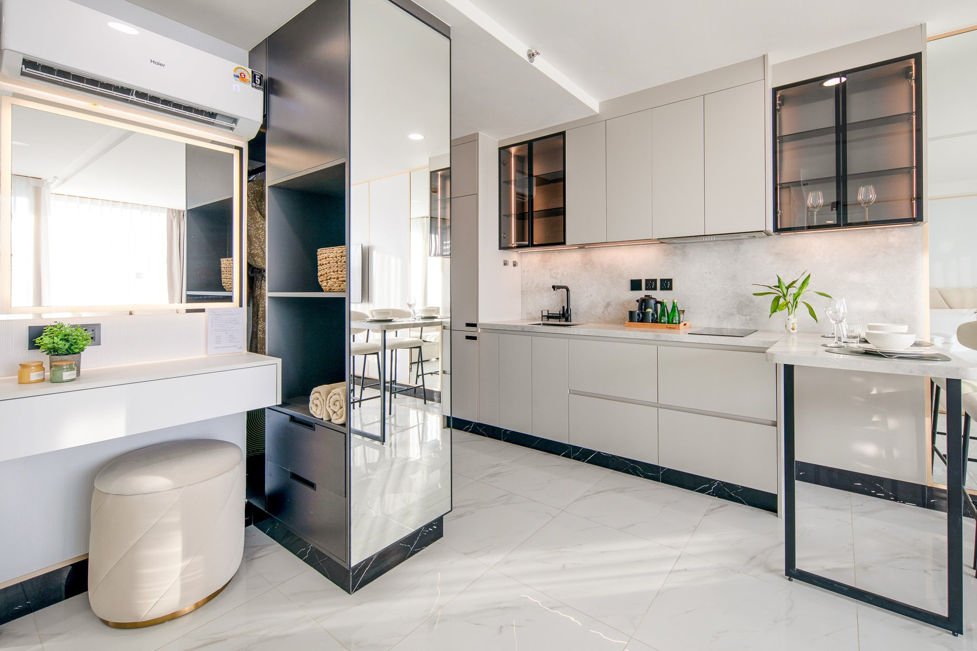 Open plan kitchen and living area