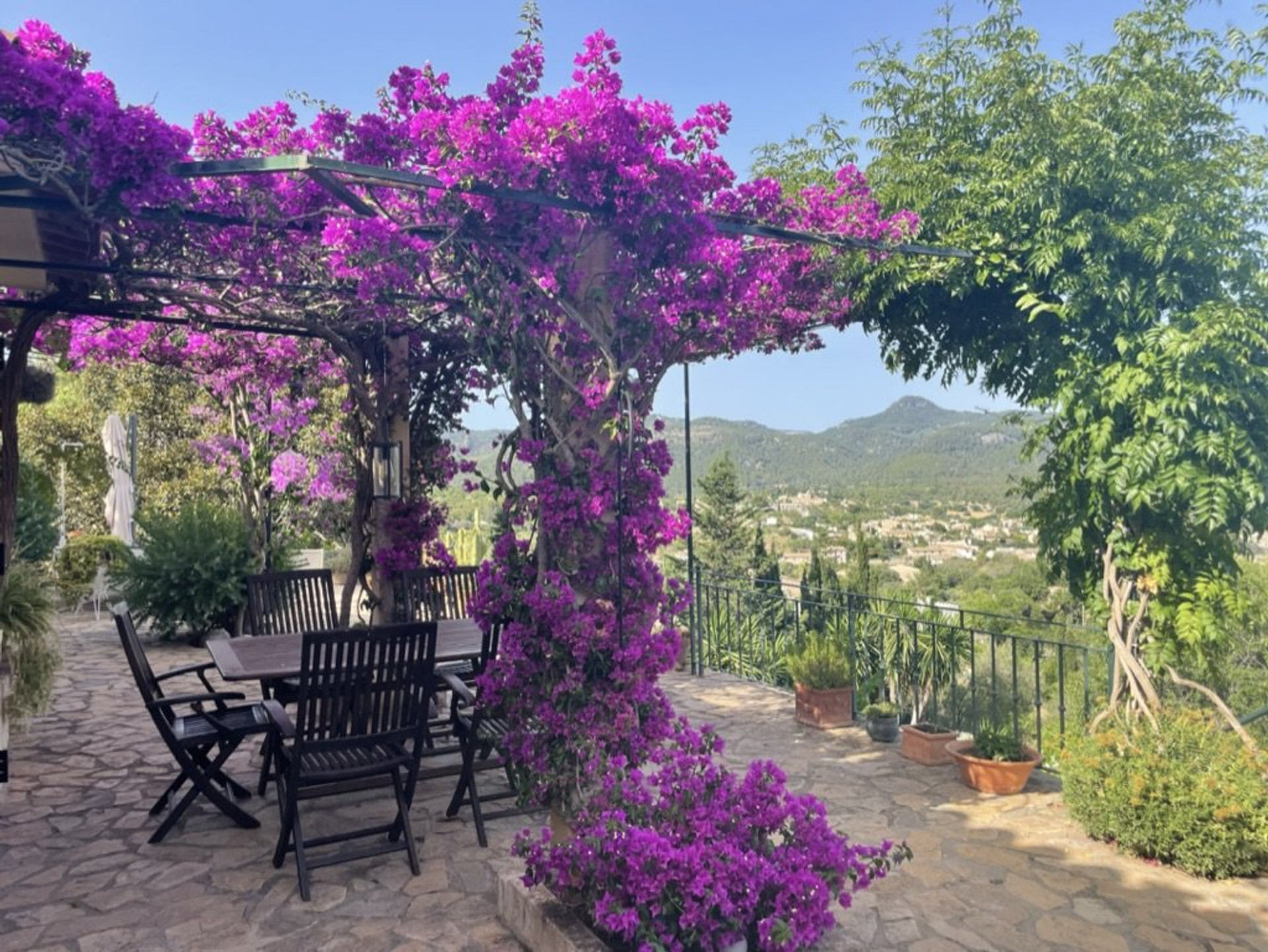 Terrace with bougainvillea and mountain views