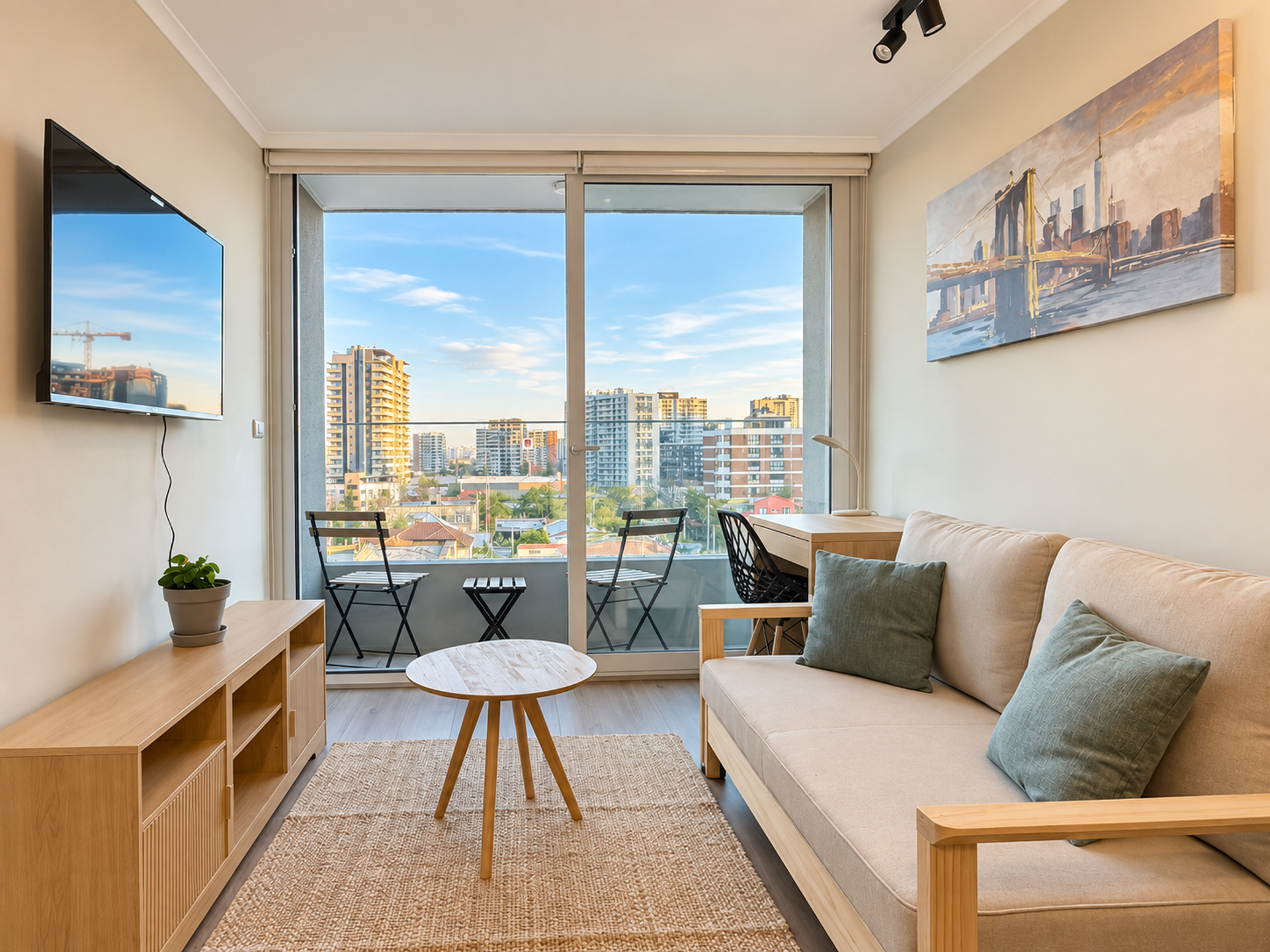 Living room with sofa and balcony