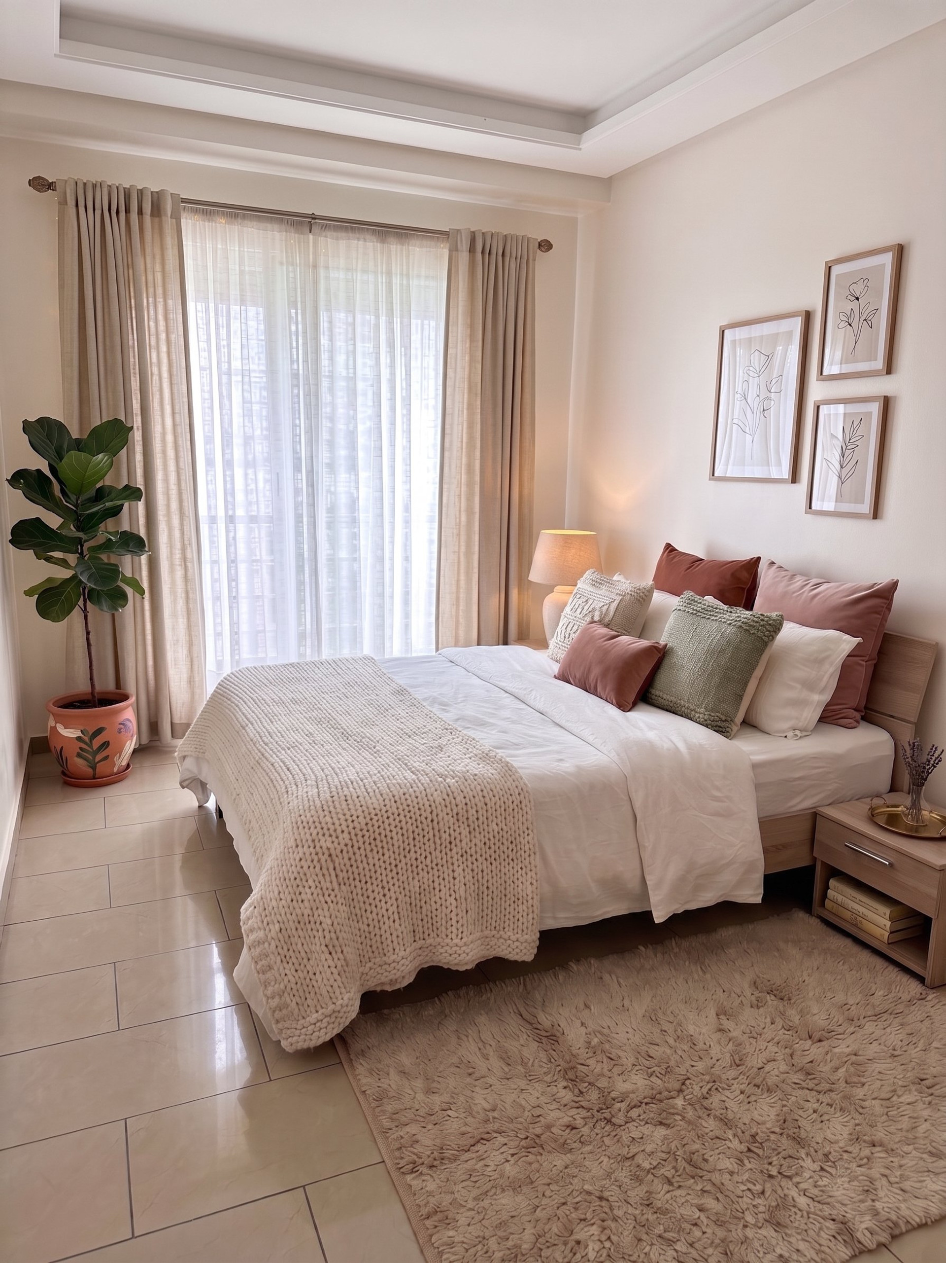 Bright bedroom with double bed