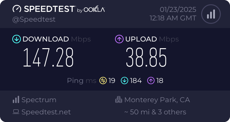 Speedtest.net result