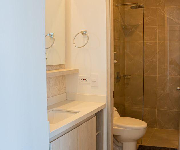 Bathroom with vanity and shower