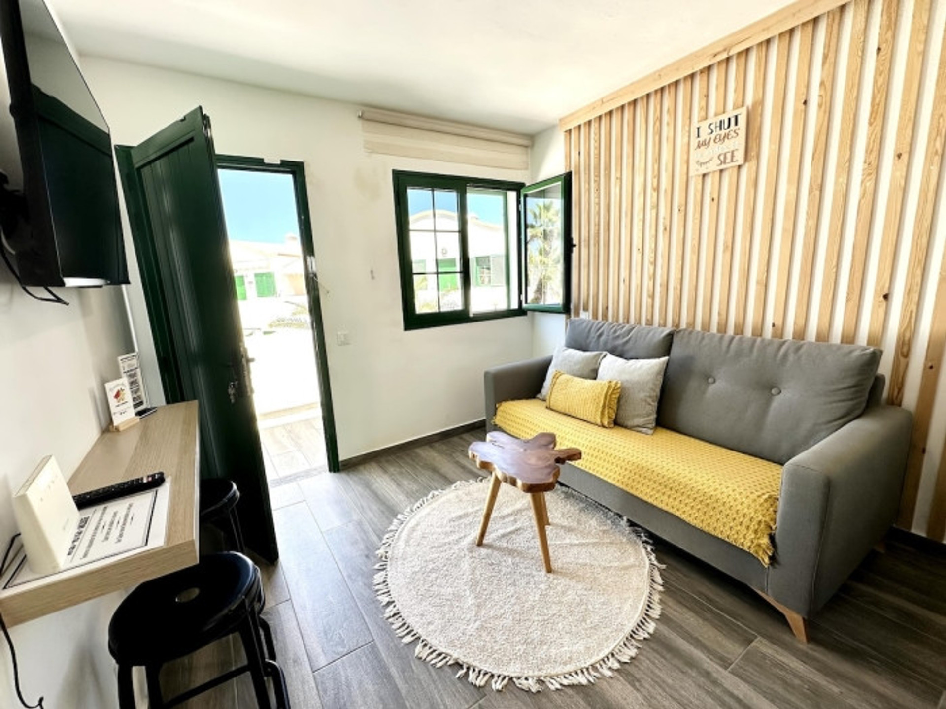 Bright living room with sofa