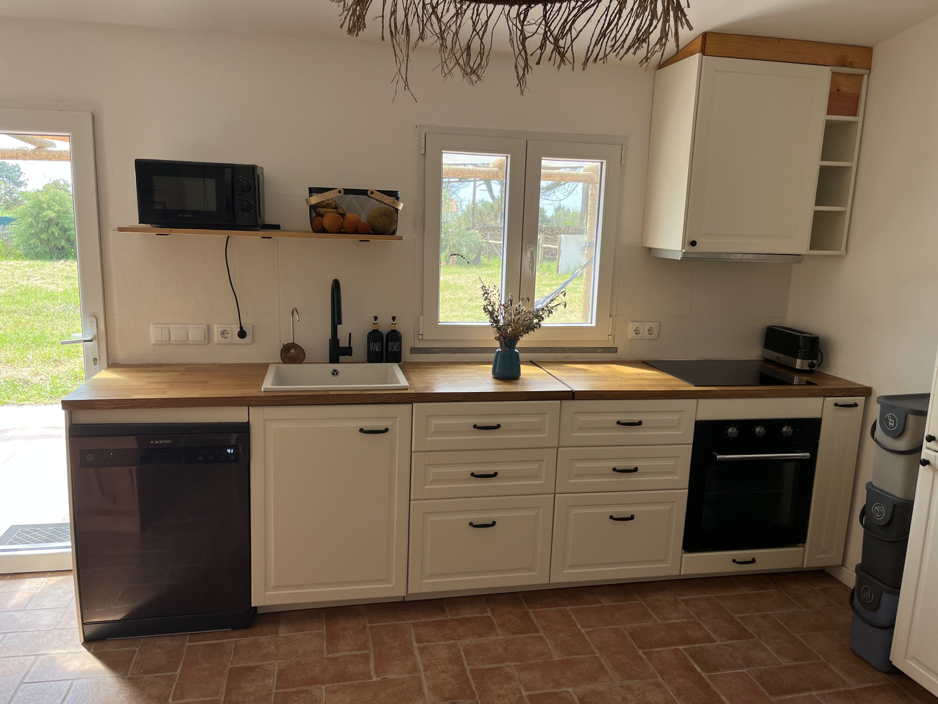 Modern kitchen with wooden countertops