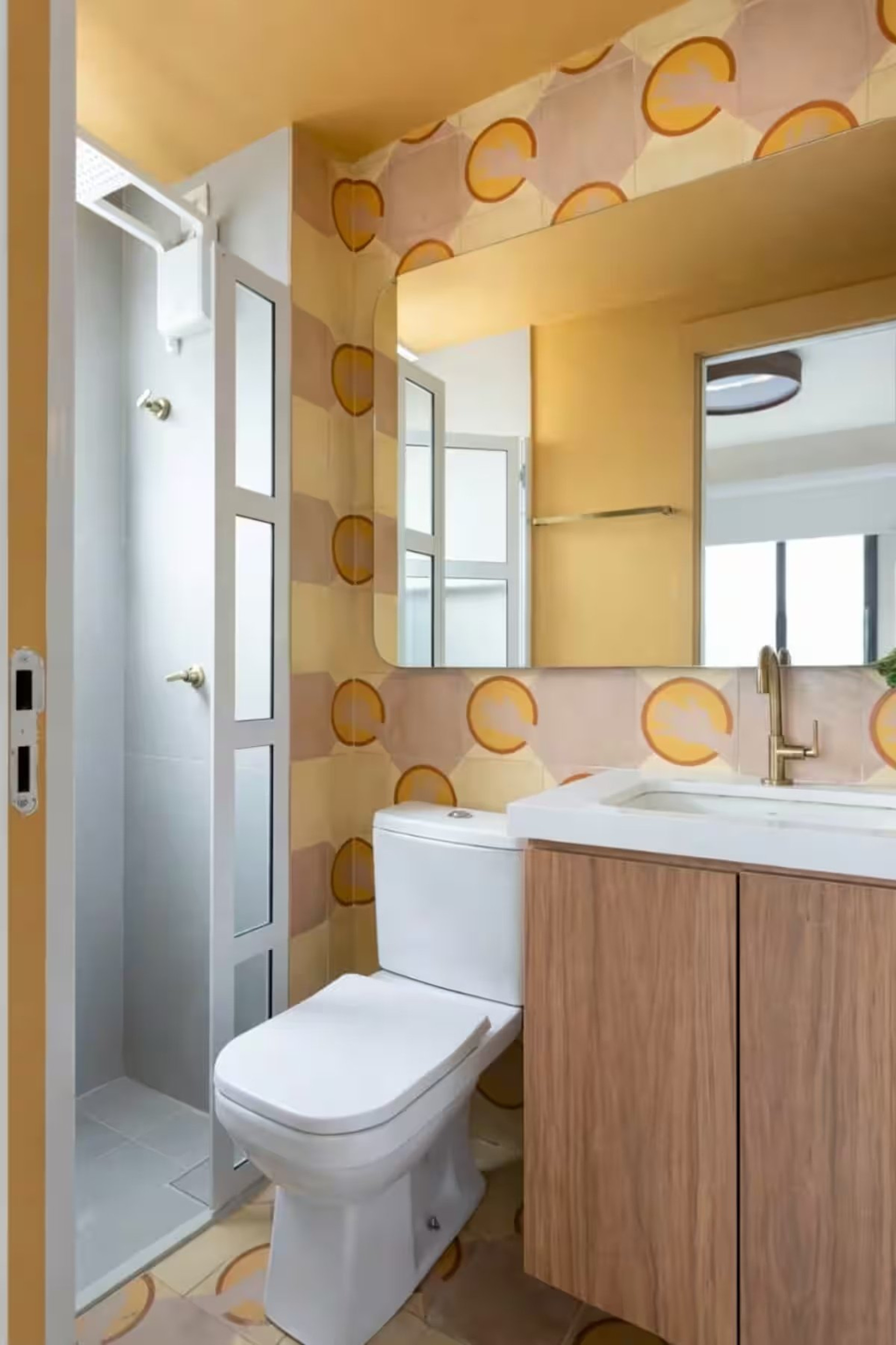 Colorful bathroom with patterned tiles