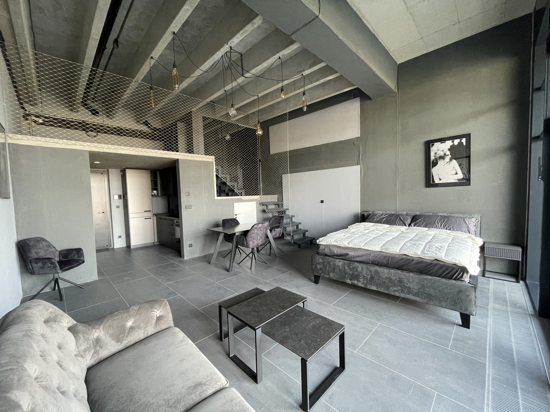 combined living, dining, bedroom