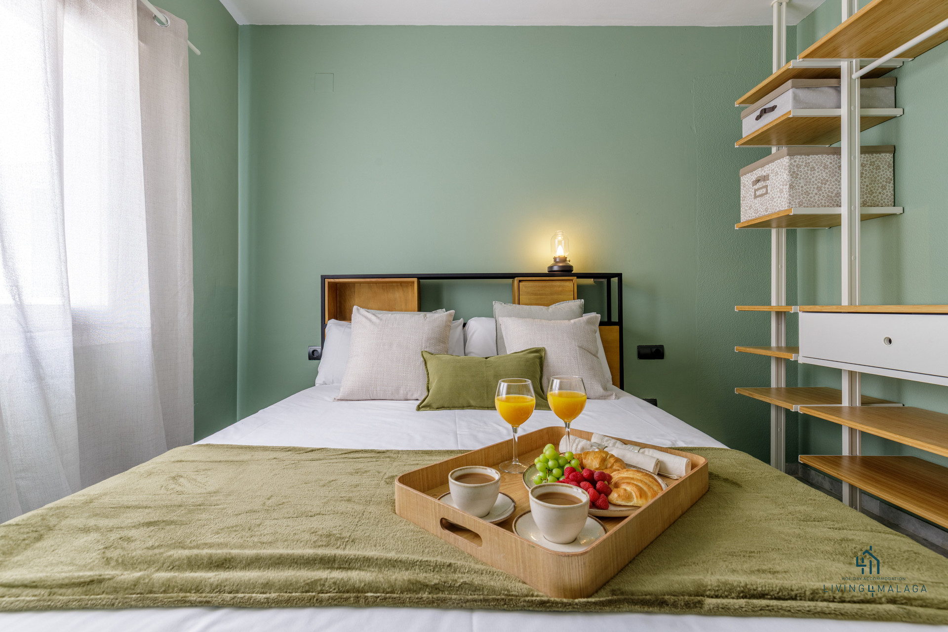 Cozy bedroom close-up with tray