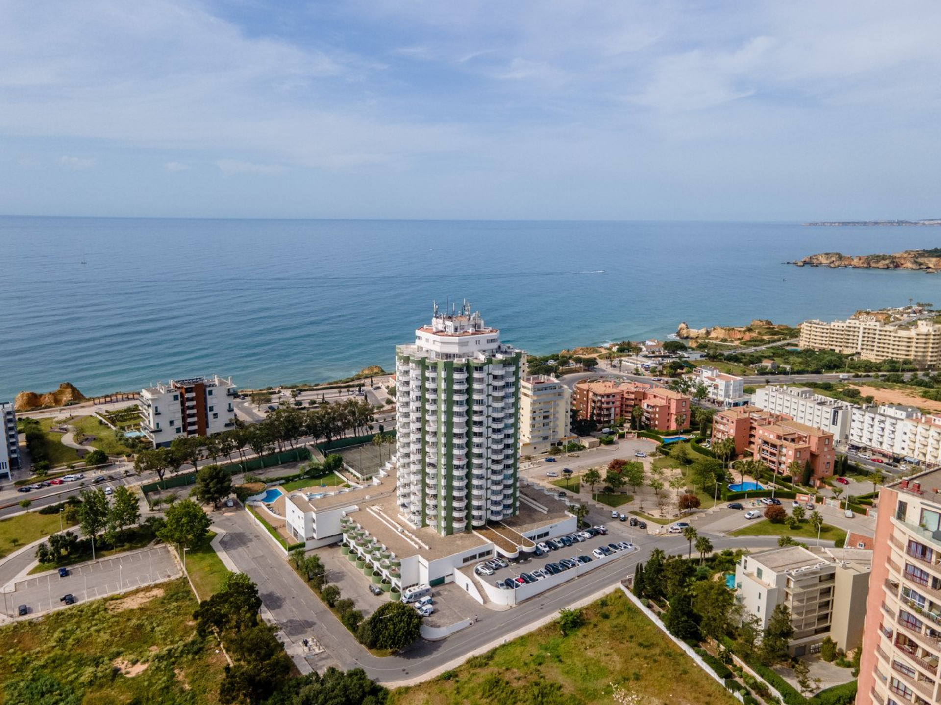Aerial view of building and coast