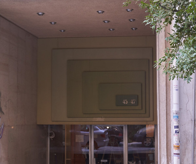 The building's entrance door