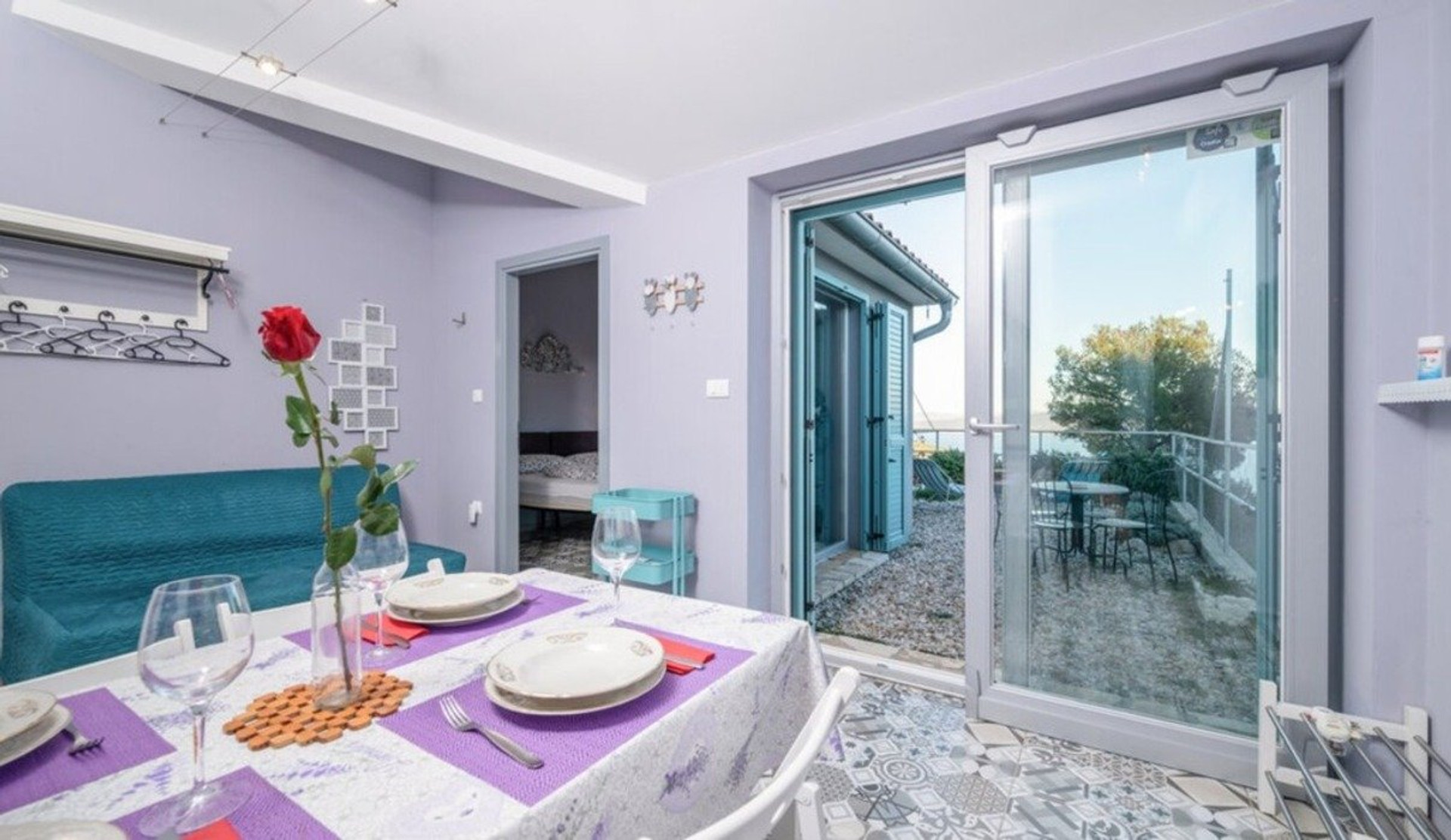 living room with access to the apartment's terrace
