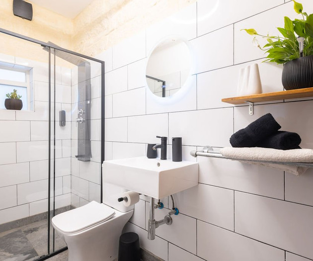 Modern bathroom with glass shower