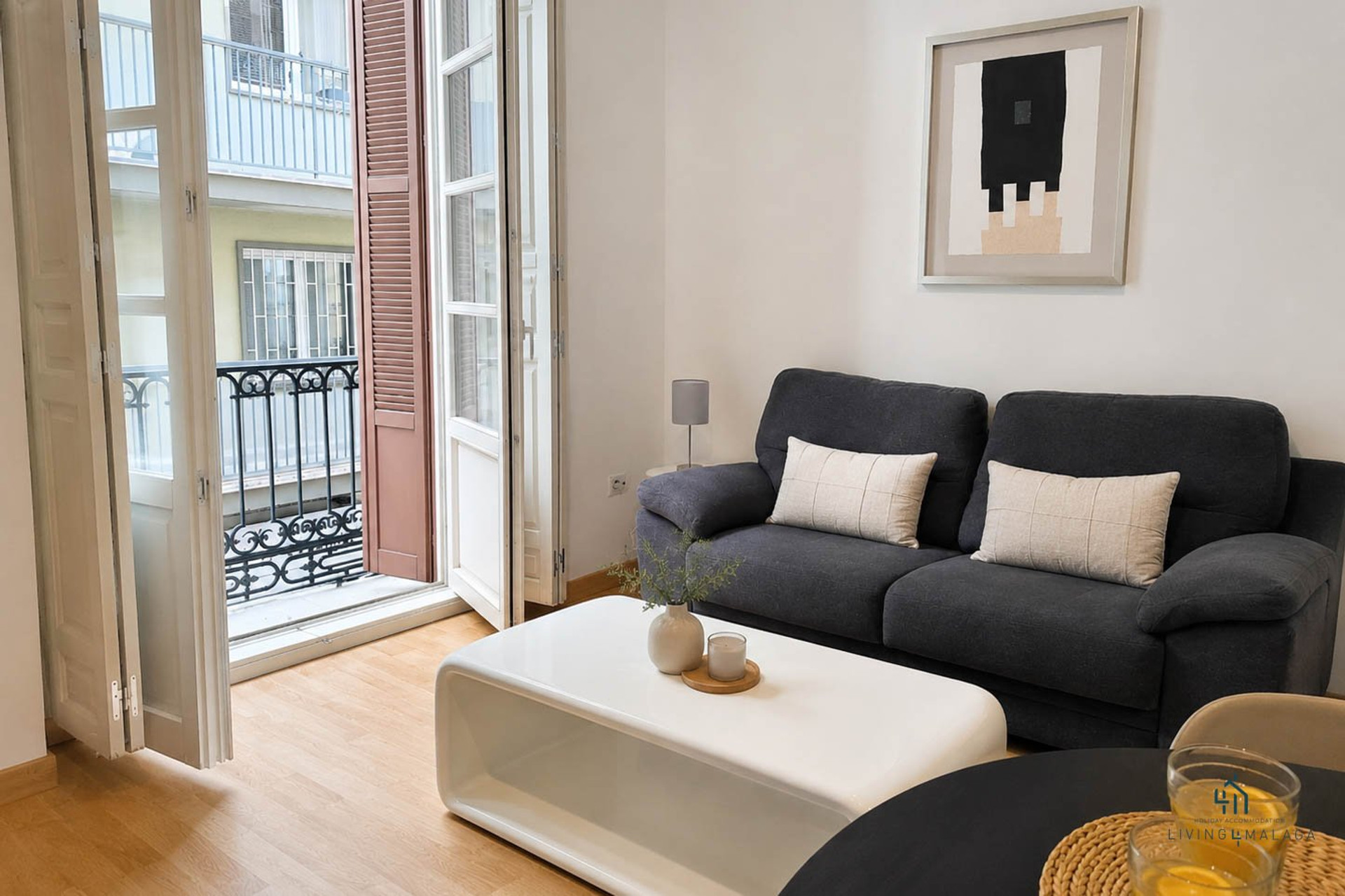Living room with open balcony