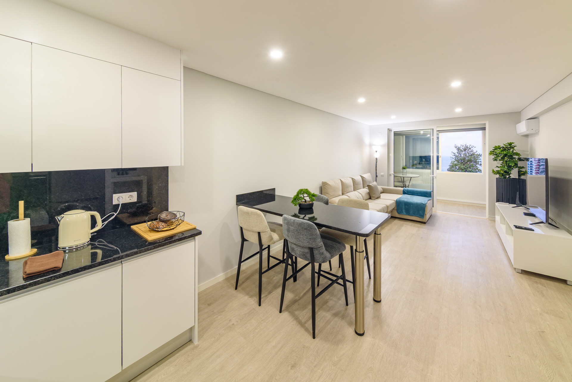 Open plan kitchen dining living area