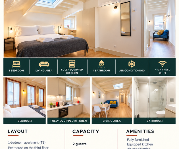 50 m² Fully Furnished T1 Penthouse Apartment