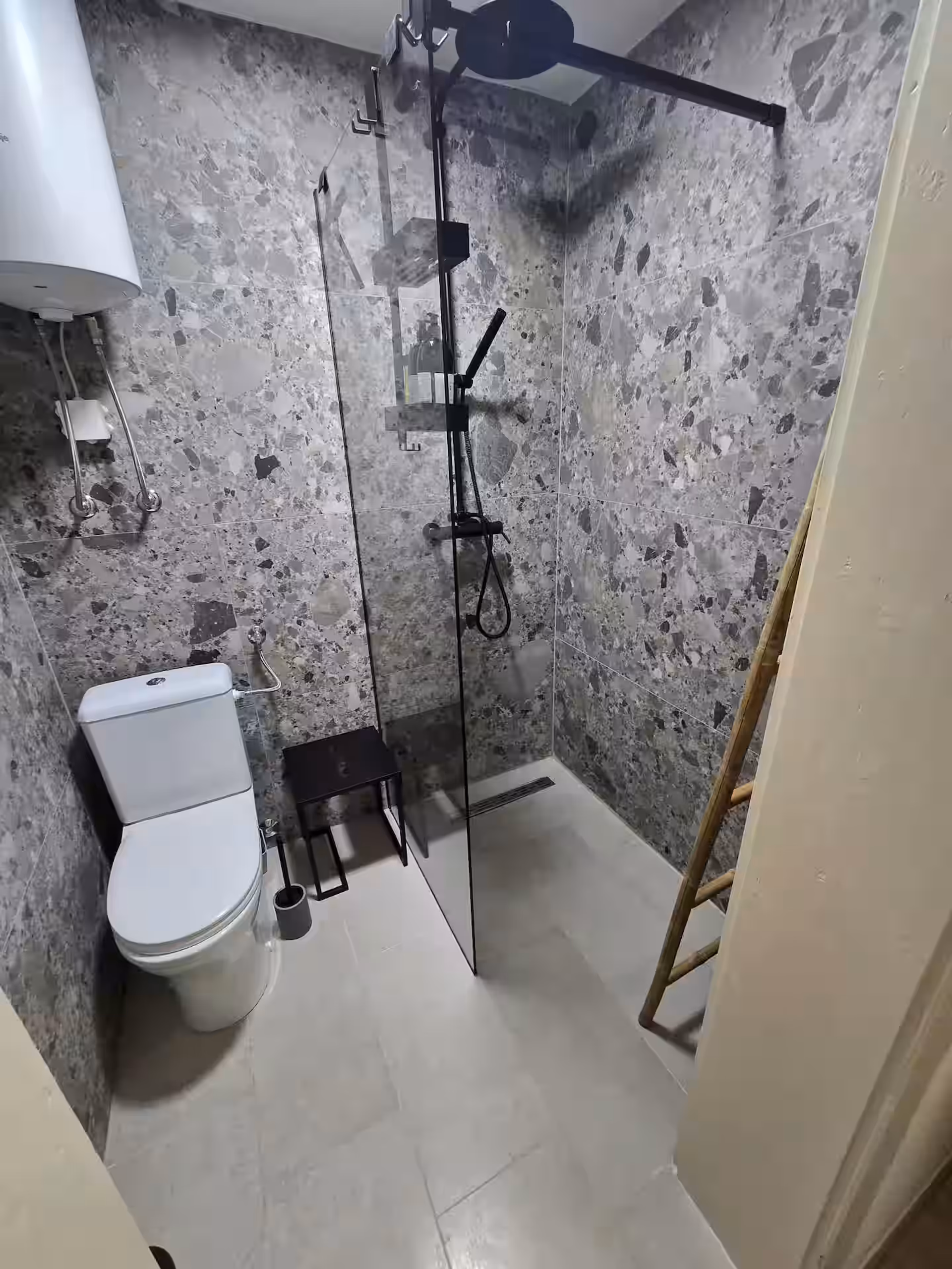 Walk-in shower and toilet