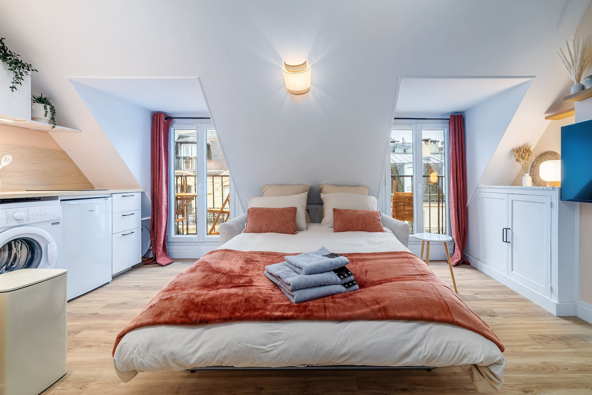 Bedroom with bed and windows