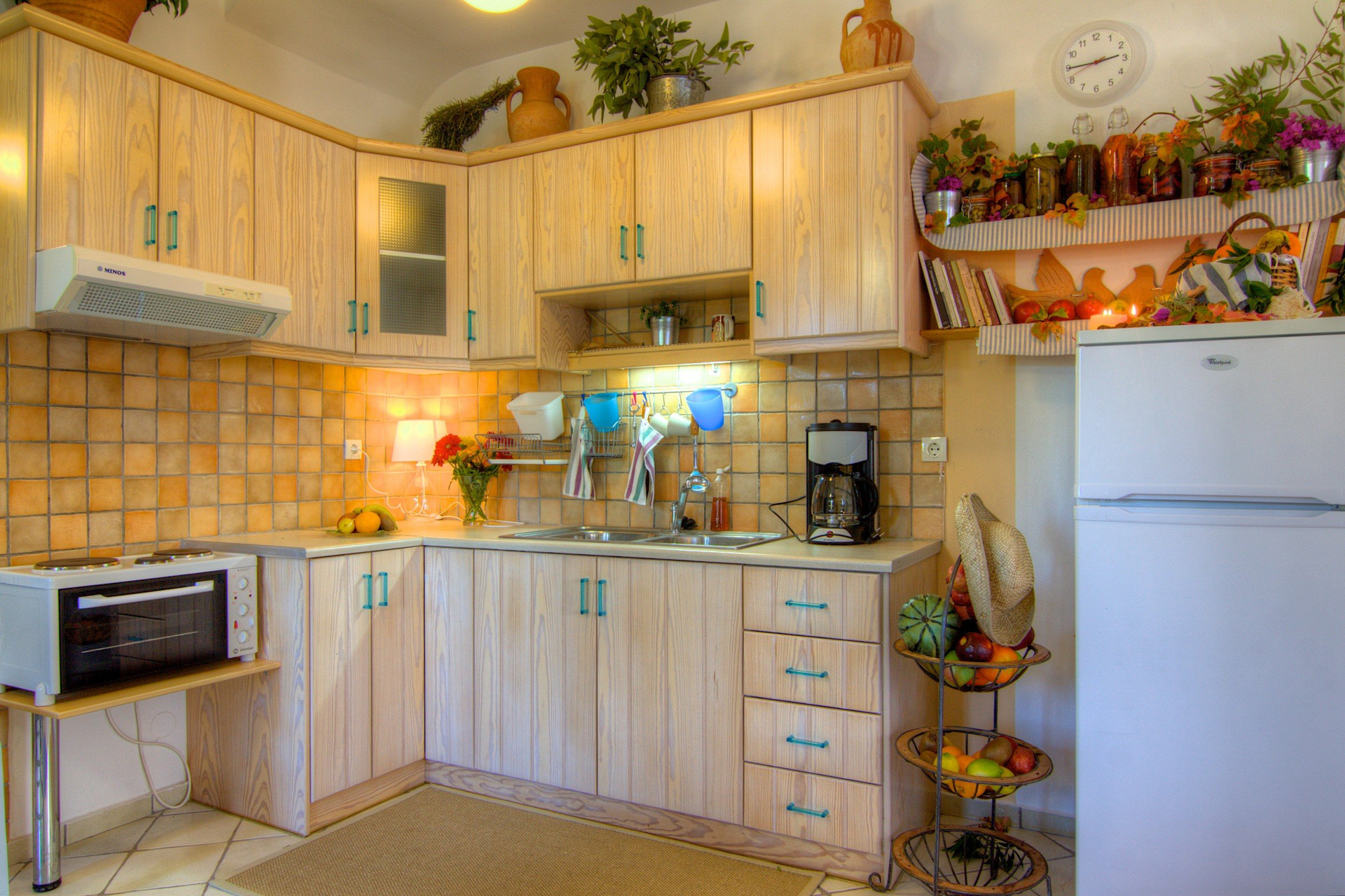 Full kitchen with wood cabinets