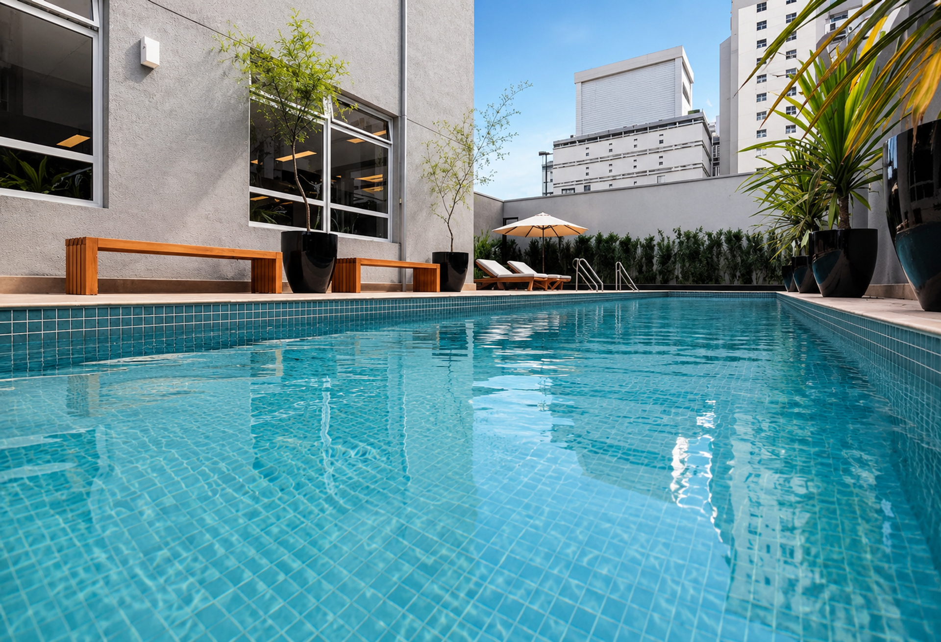 Poolside with loungers view