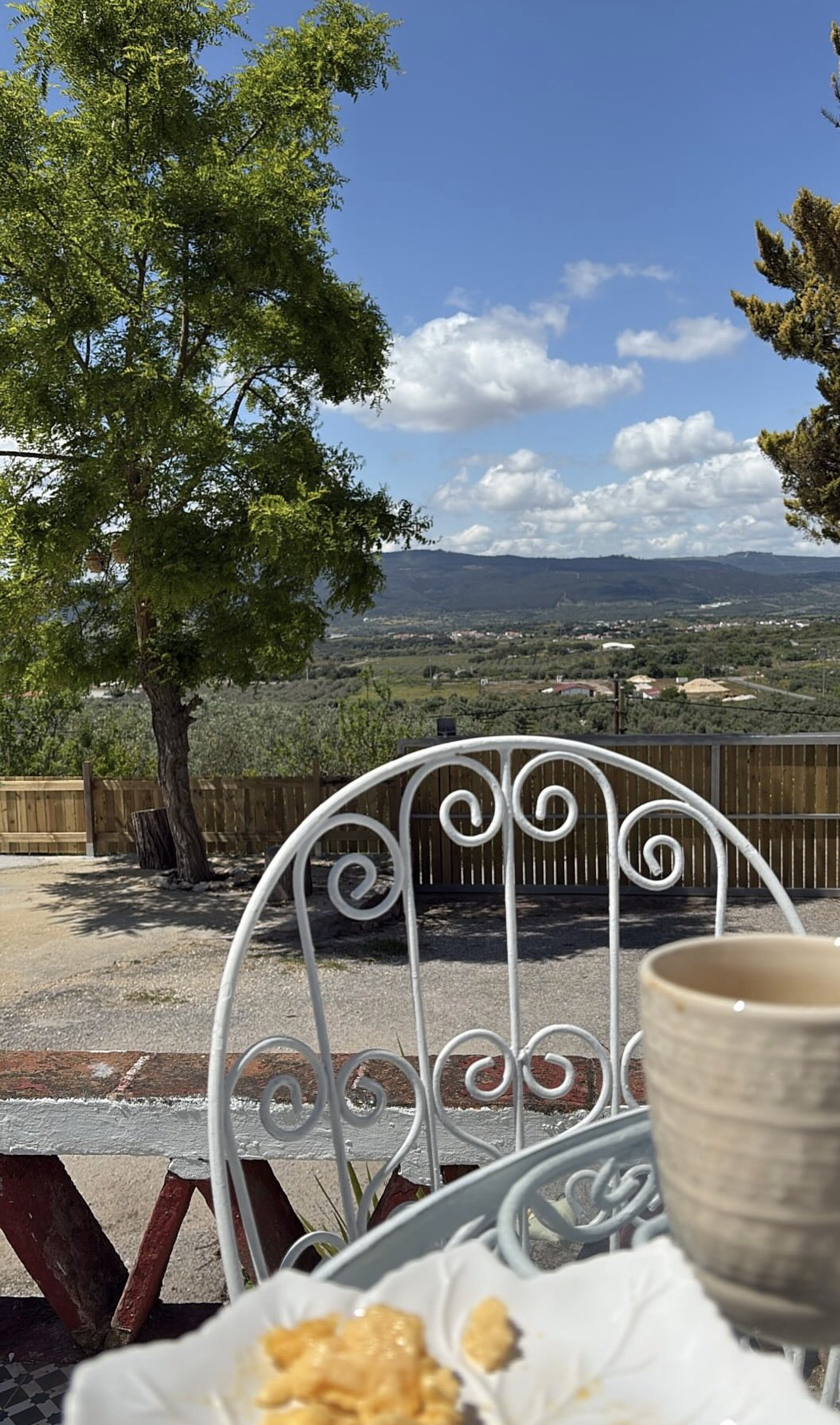 Outdoor terrace with mountain view