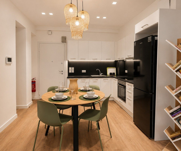 Dining area with kitchen view