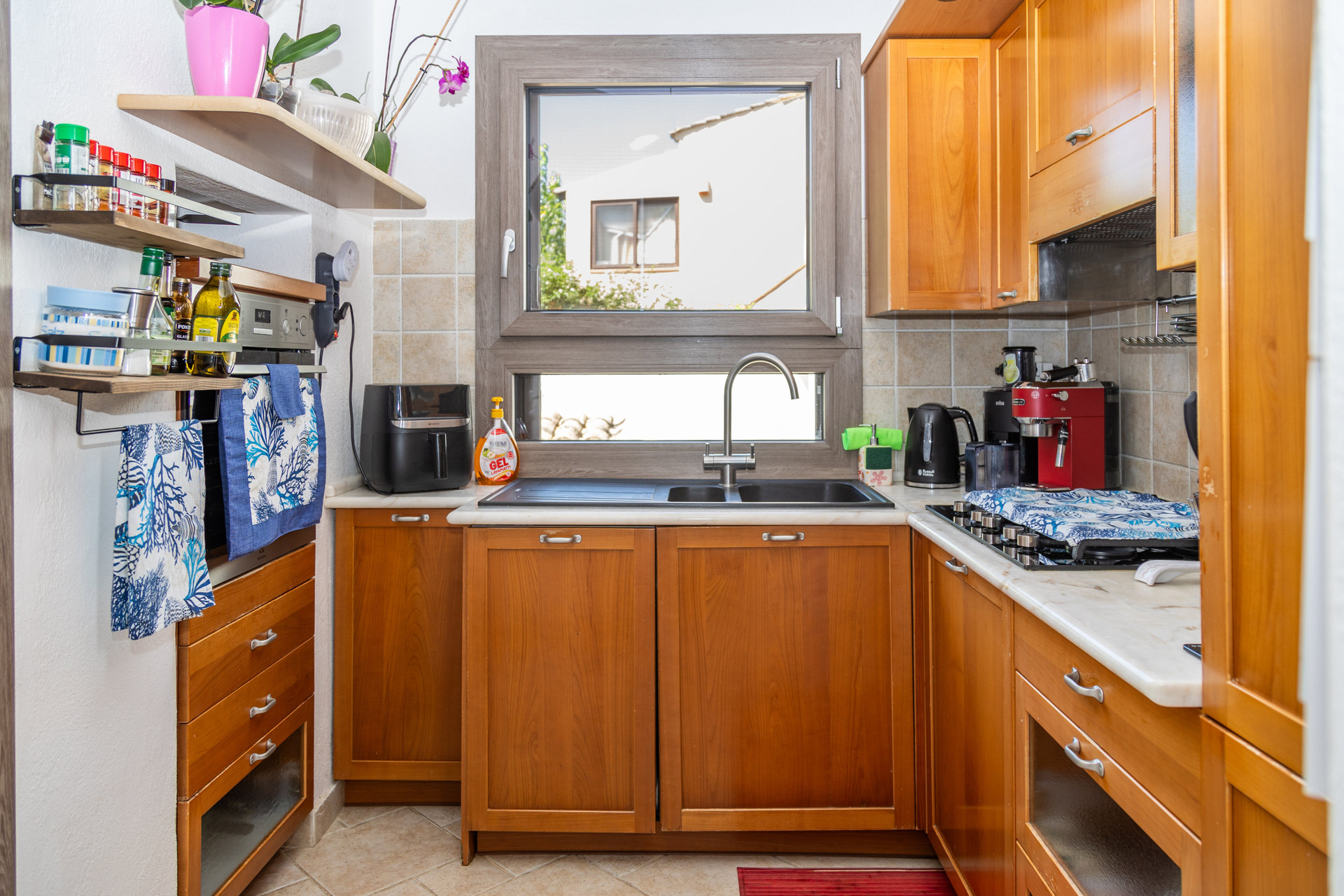 Kitchen with wooden cabinets