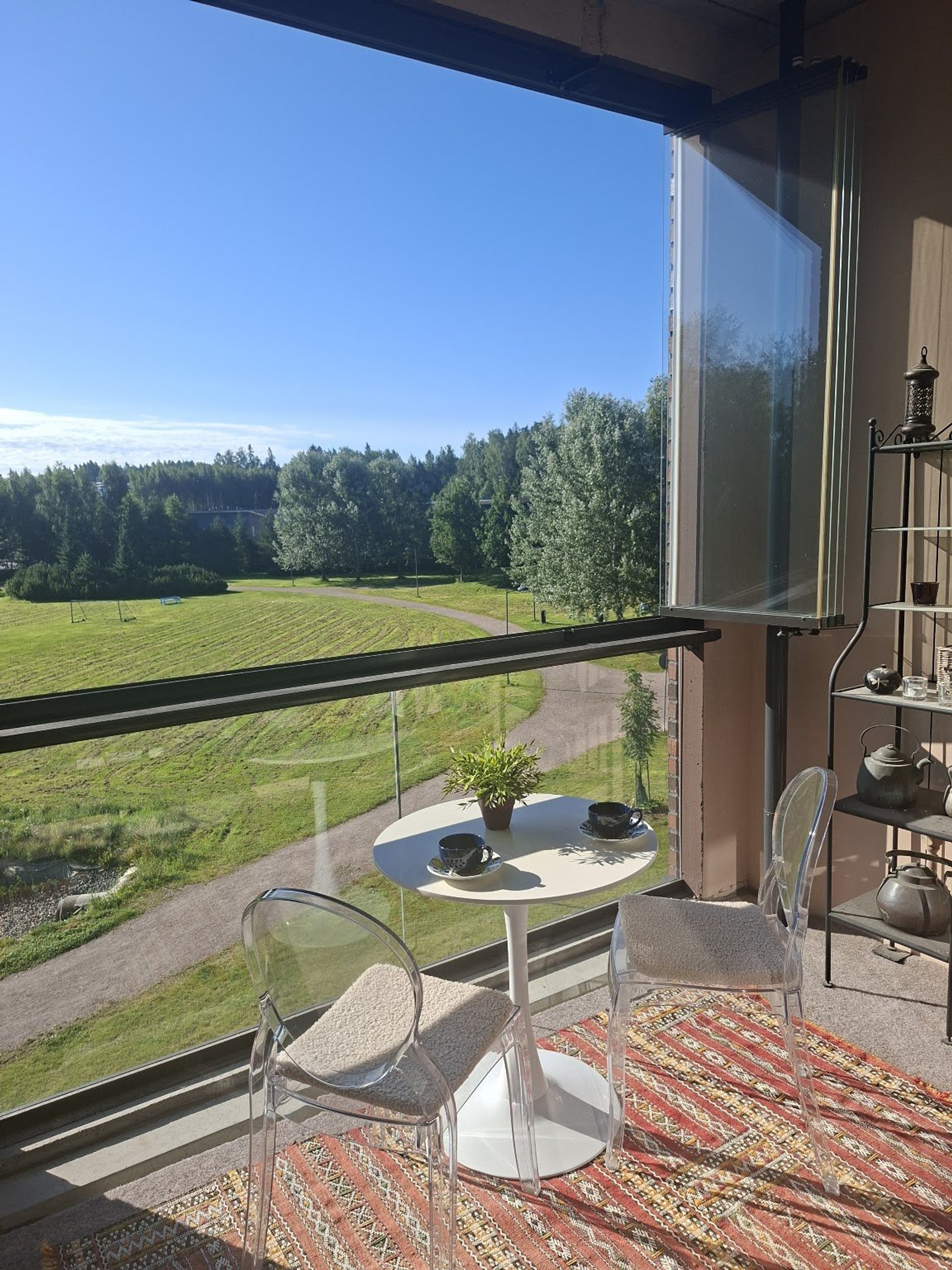 Balcony seating with park view