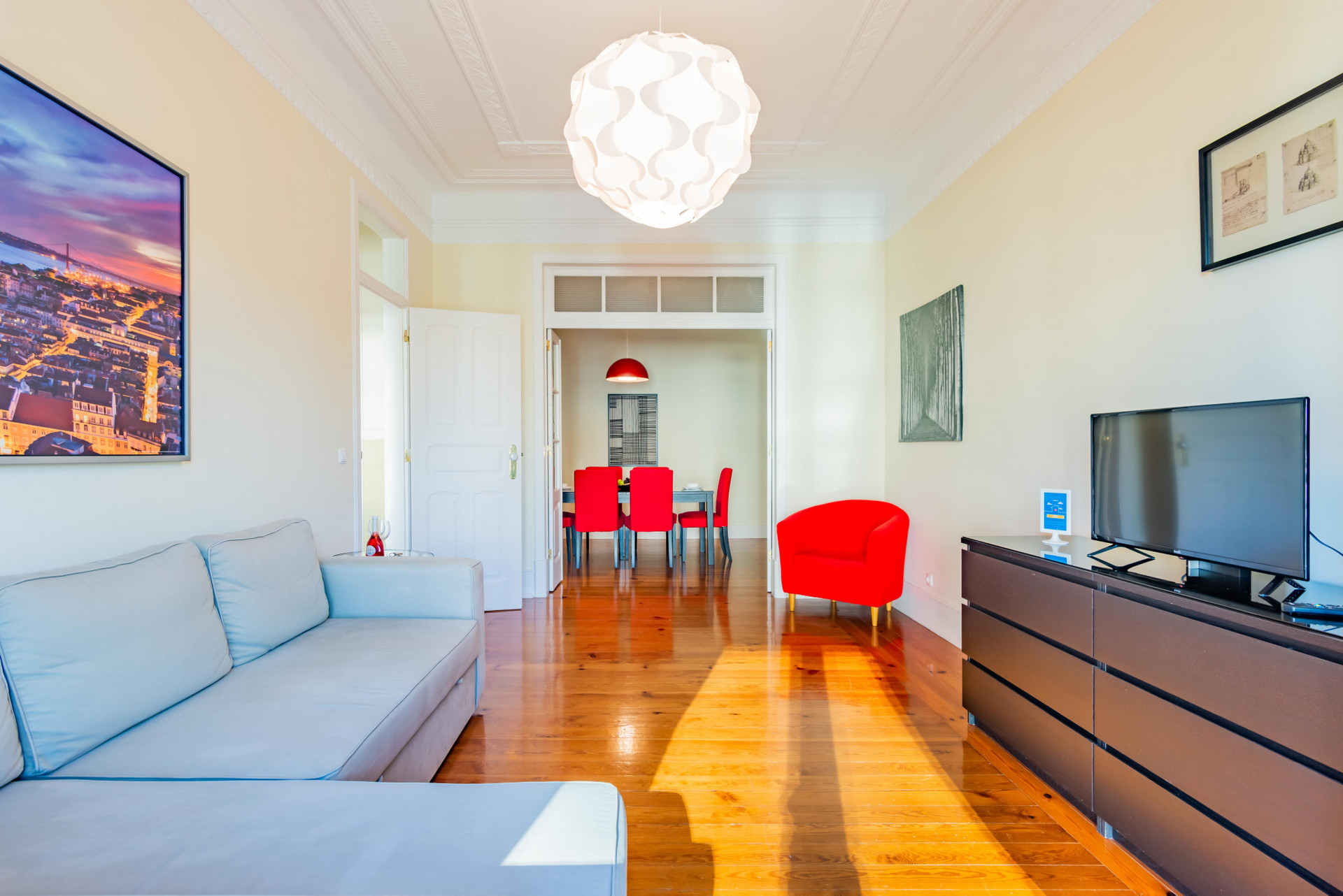 Living Room with Balcony and Smart TV