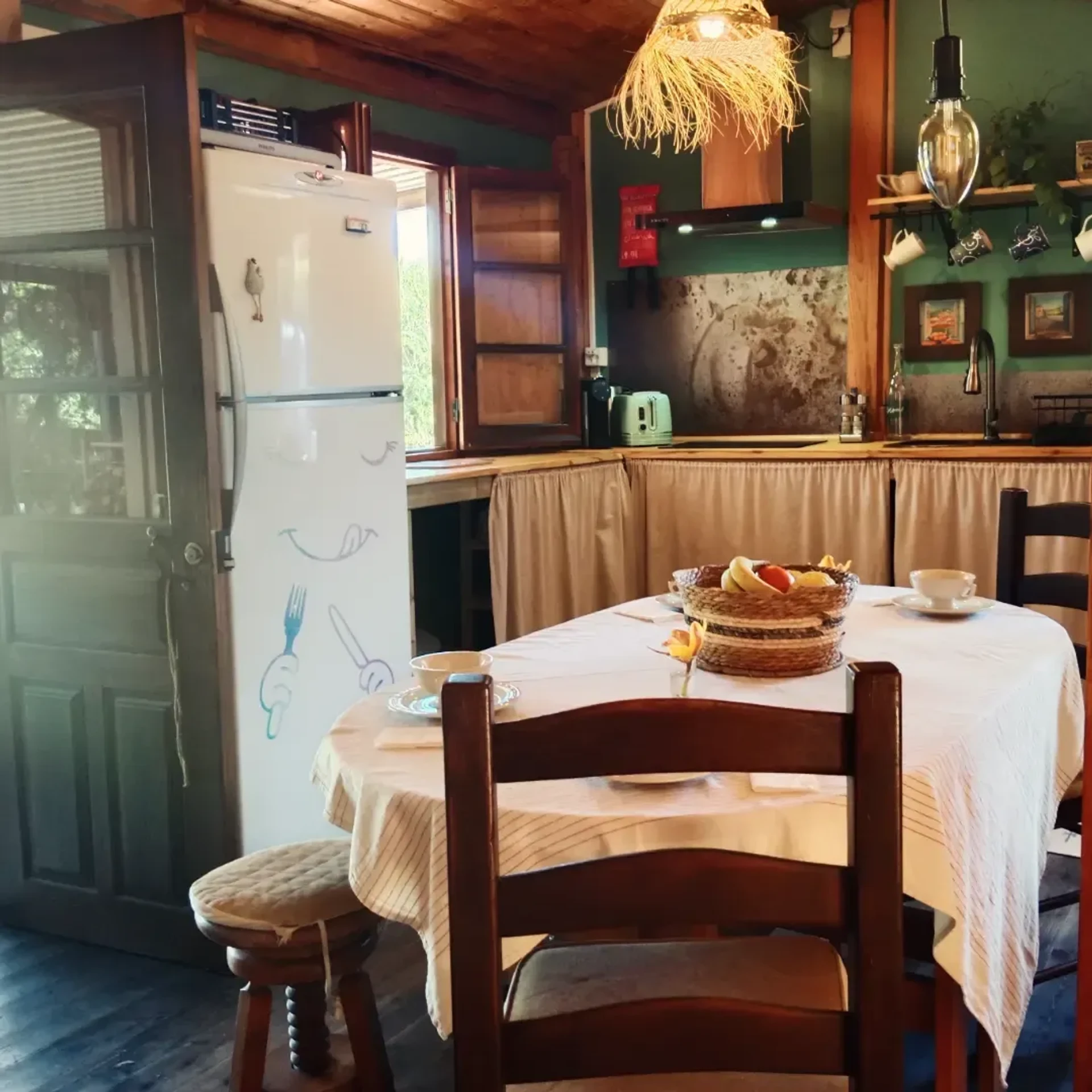 Cozy dining area with kitchen view